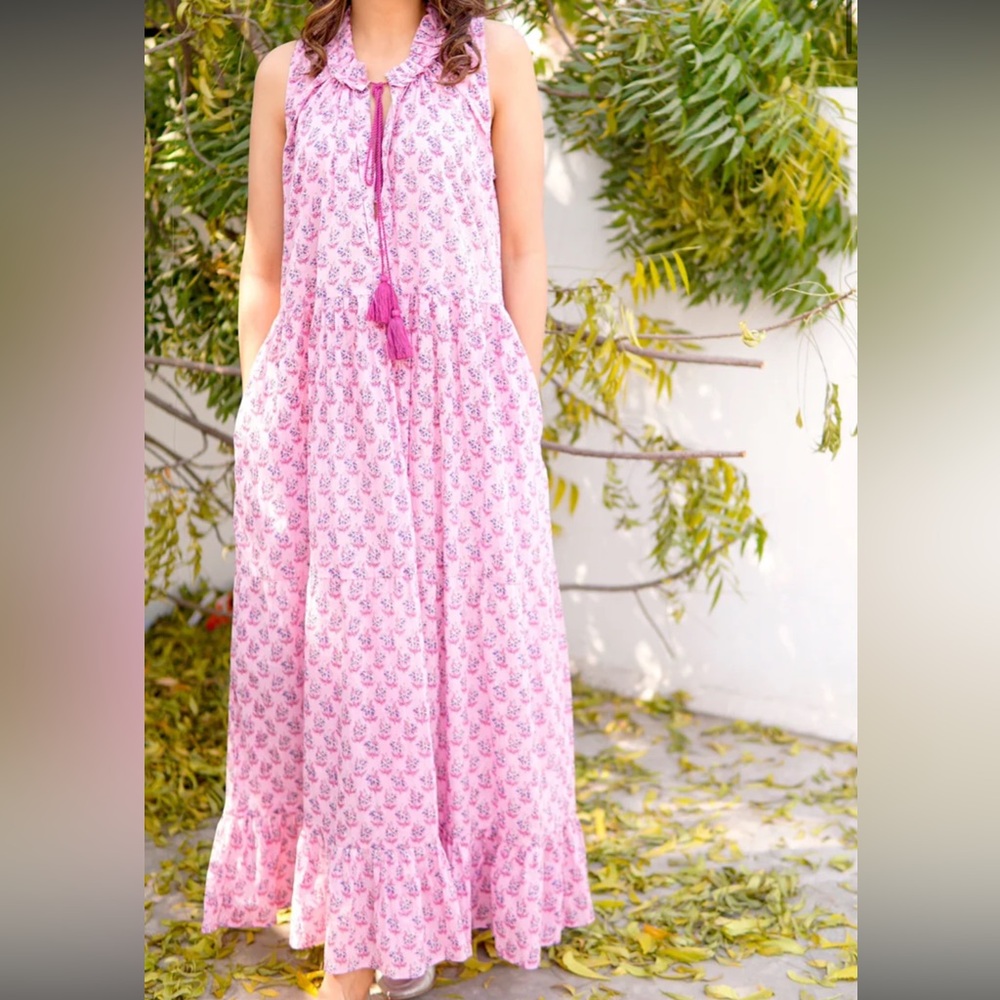 Summer boho maxi dress, block printed maxi dress, beach dress, prairie dress